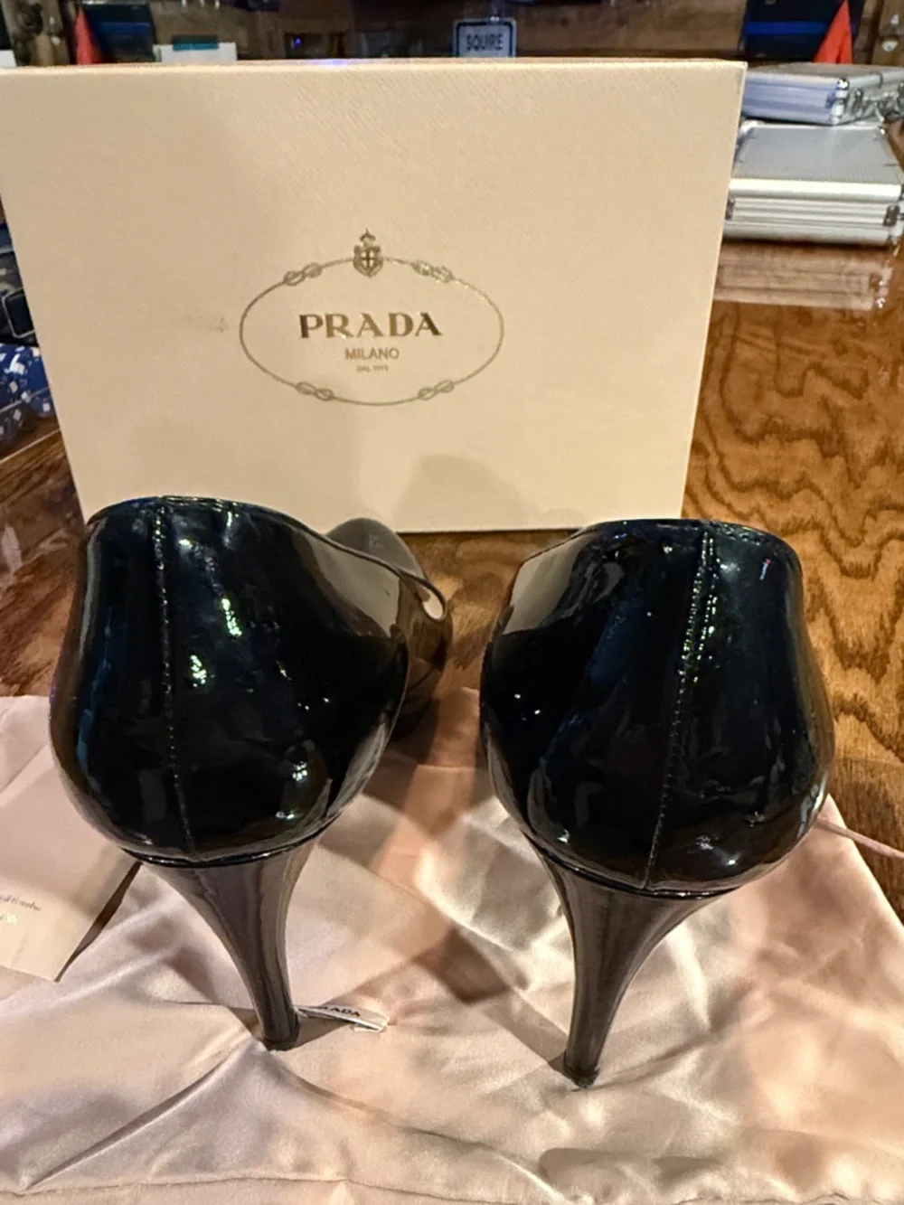 PRADA Calzature Donna Vernice Nero Black Patent Heels